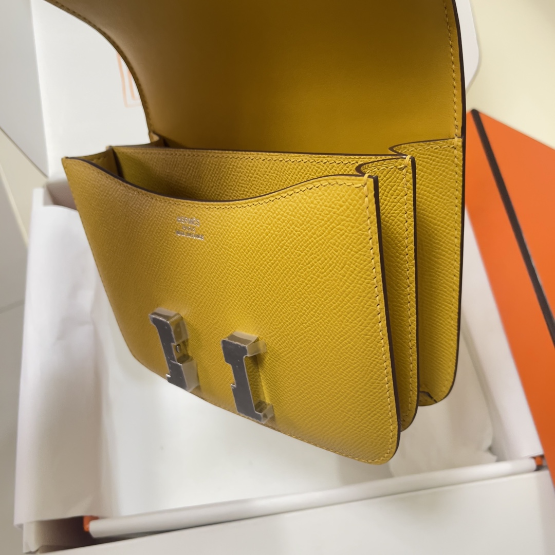 Hermes Constance 18 Mini Shoulder Bag In Yellow Amber Epsom Leather